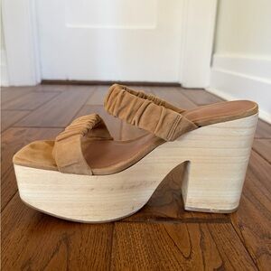 Staud Suede Platform Heels Tan Ruched Mule Sandals EU 39 (US 8–8.5)